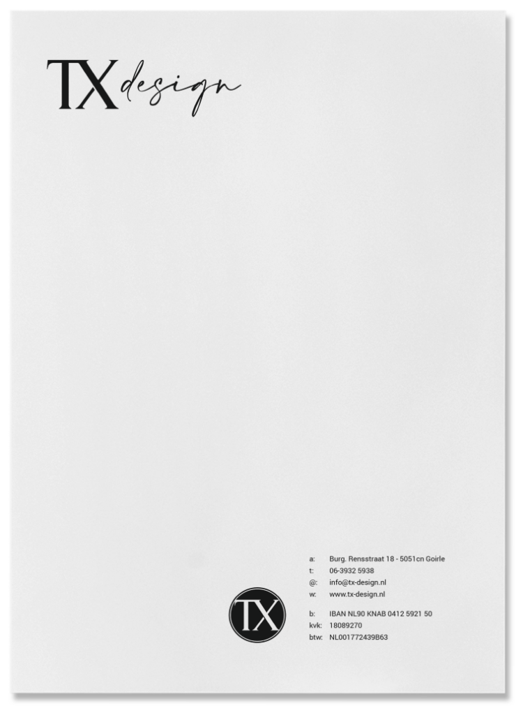 briefpapier met huisstijl van TX design