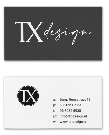 visititekaartje met huisstijl van TX design