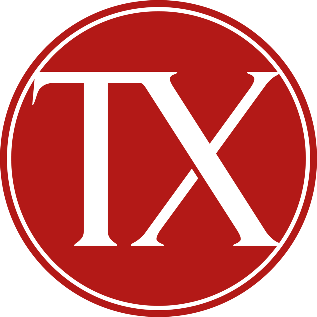 Logo beeldmerk TX design in de kleur rood